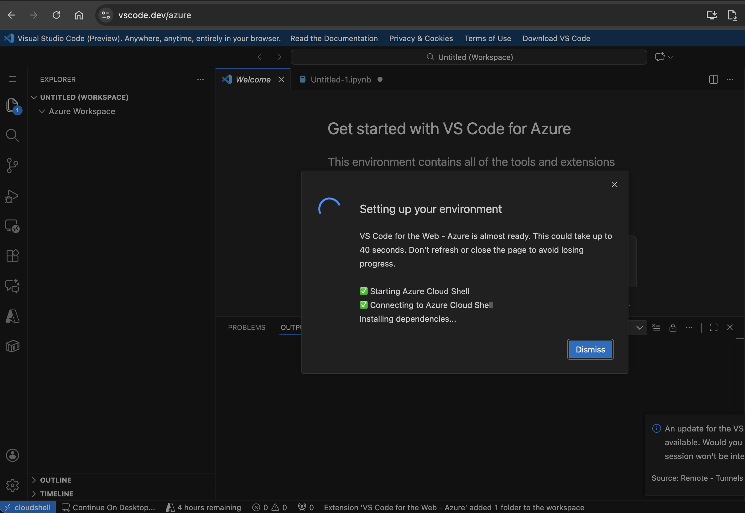 VS Code for the Web Azure