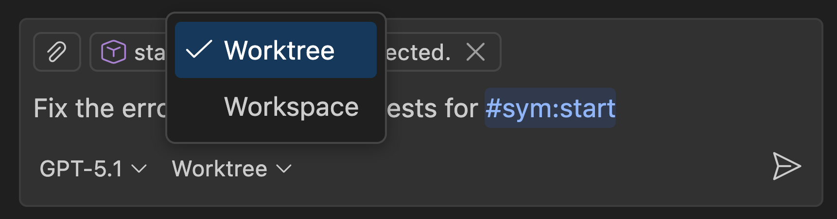 Screenshot showing the Git Worktree dropdown when creating a background agent.