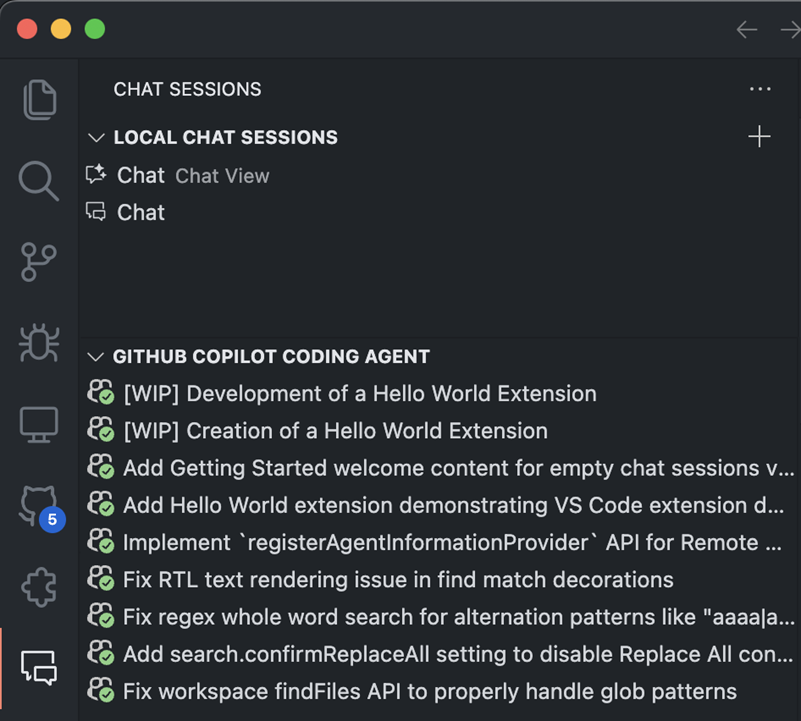 Screenshot showing the Coding Agent Sessions view.
