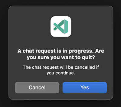 Screenshot of confirmation to exit with running chat.