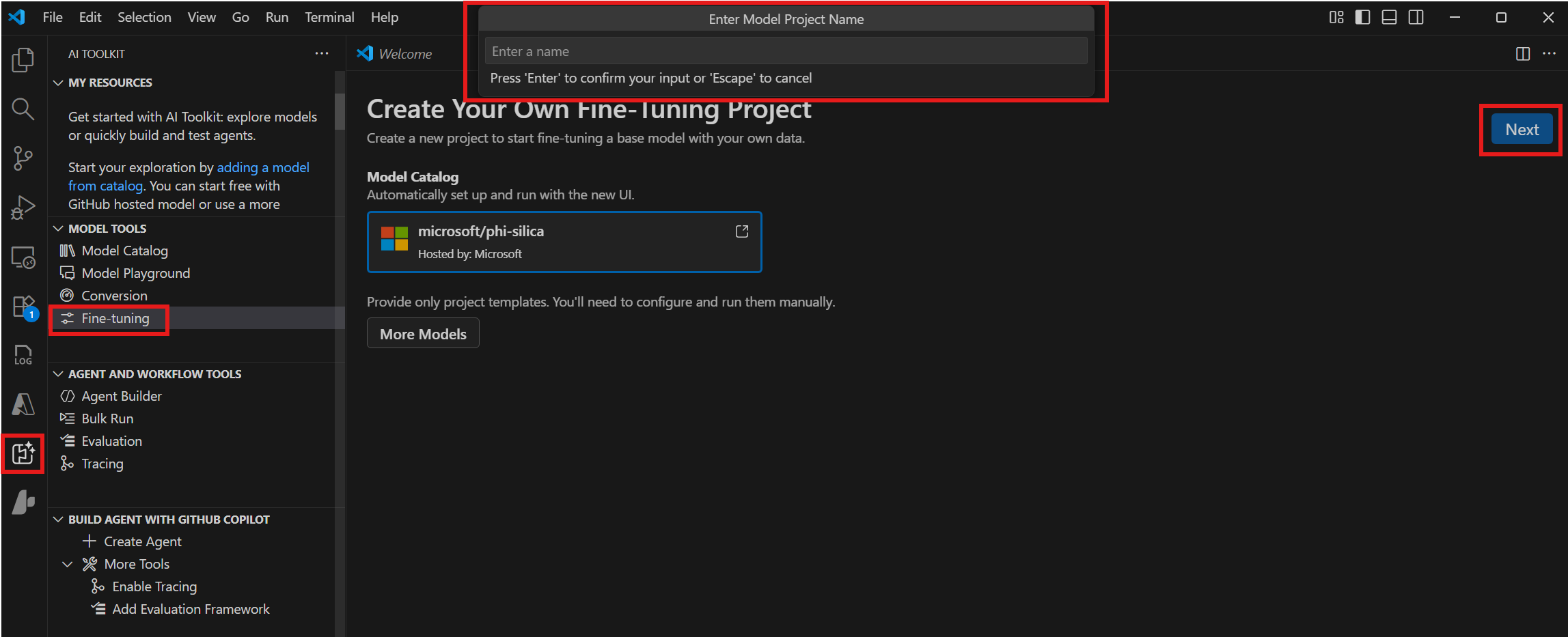 Screenshot of creating fine-tuning project in AITK.