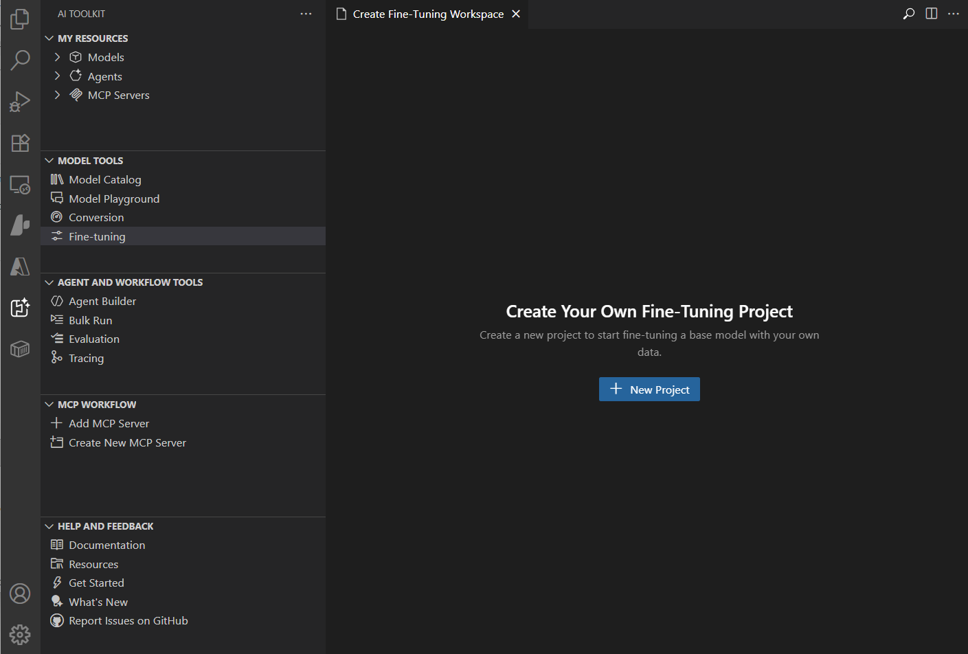 Screenshot showing the Fine-tuning interface with model adaptation and training controls