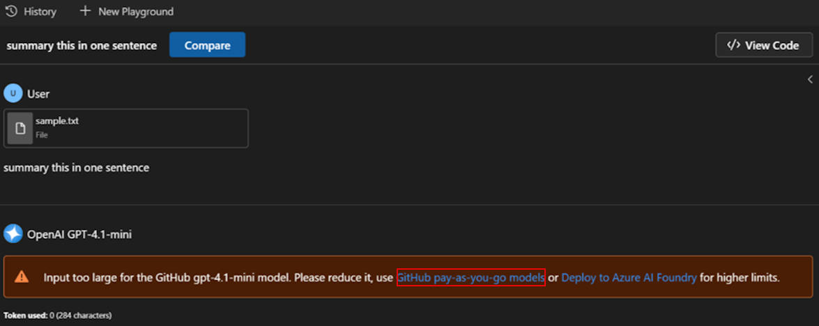 Screenshot of the GitHub Pay-as-you-go Model support