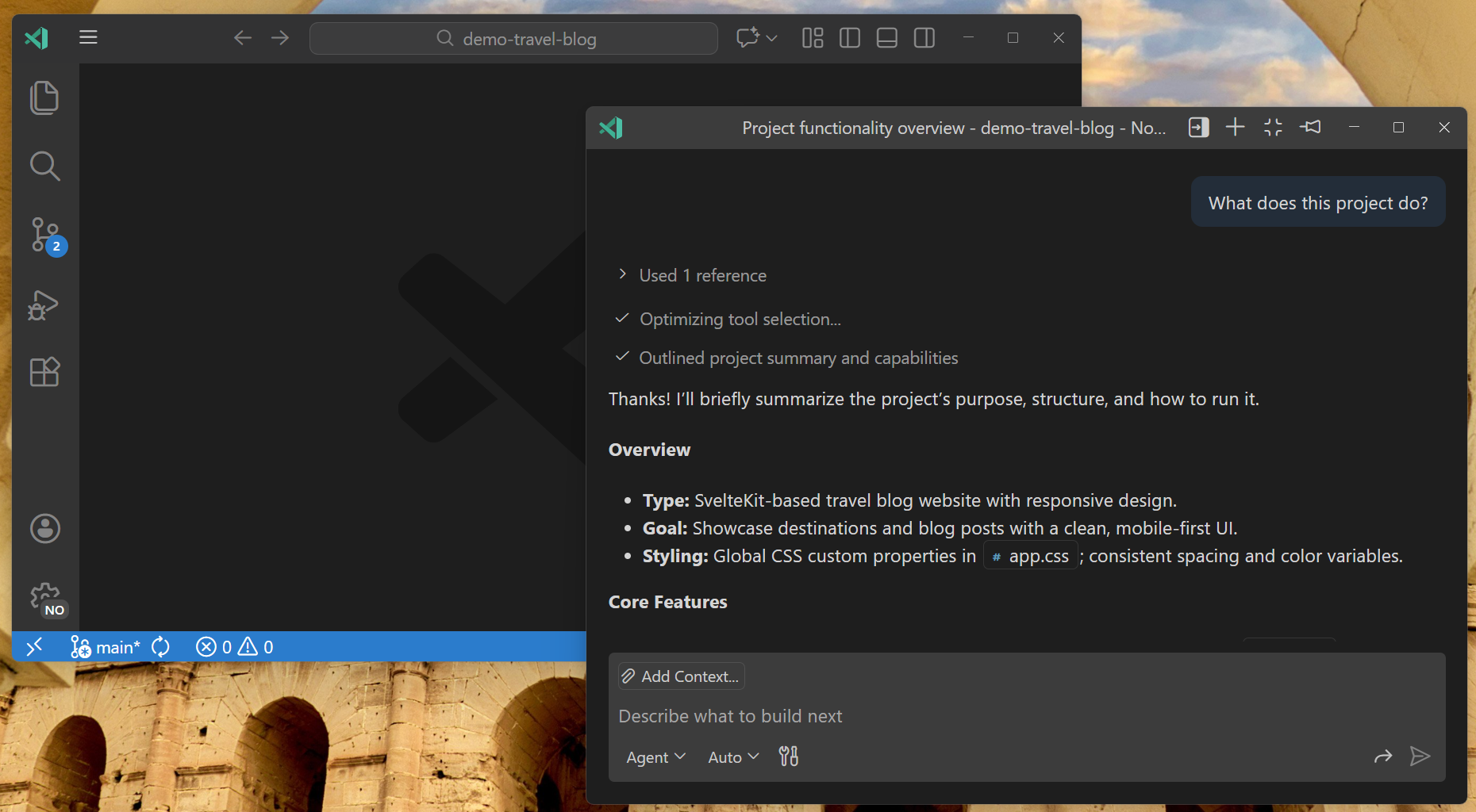 Screenshot  of opening a new chat session in a separate window in VS Code.