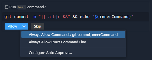 Screenshot of detecting "$()" inside echo calls.
